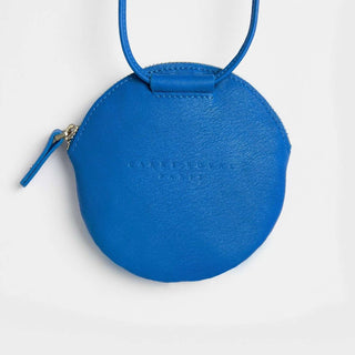mini sac rond en cuir bleu