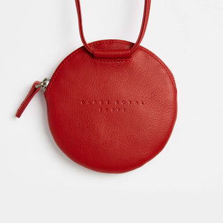 mini sac rond en cuir rouge