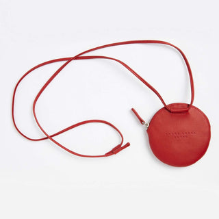 mini sac rond en cuir rouge
