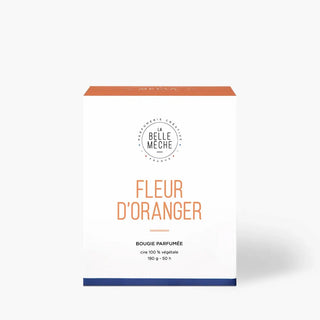 La bougie parfumée Fleur d'Oranger de La Belle Mèche. Cire 100% végétale de soja et parfum de Grasse. Un doux sillage d'enfance à chiner chez CQFD Avignon !
