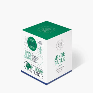 La bougie Menthe Basilic de La Belle Mèche. Un sillage aromatique et frais, cire de soja 100% naturelle et parfum de Grasse. Un favori chez CQFD Avignon !