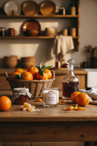 La bougie Orange Cognac de La Belle Mèche. Un sillage ambré et gourmand, cire de soja 100% naturelle et parfum de Grasse. Une merveille chez CQFD Avignon !
