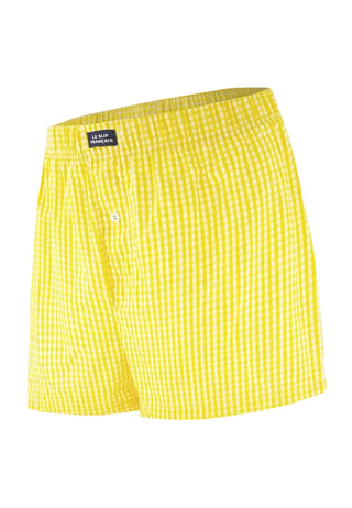 Caleçon Jacques motif Vichy Jaune Citron par Le Slip Français. Un classique 100% coton, confortable et fabriqué en France. À shopper chez CQFD Avignon !