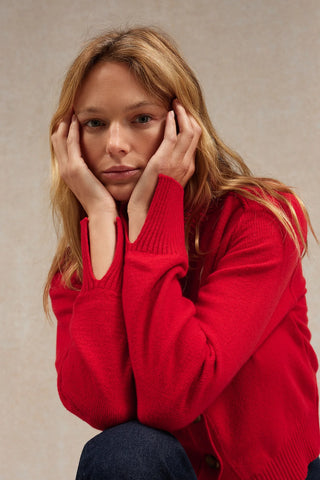 Cardigan rouge 100% laine mérinos Le Minor