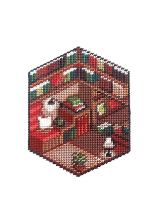 Brodez votre bibliothèque idéale avec le kit canevas Cosy Library de Kaie chez CQFD Avignon. Toile plastique & fils DMC. Kit DIY créatif Made in France !
