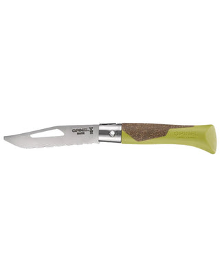 Le couteau néo7 Alpine Tilleul d'Opinel. Un concentré de technologie outdoor : mécanisme OPIFLEX®, manche liège, ultra-léger (41g). Dispo chez CQFD Avignon !
