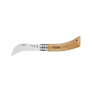 Le couteau serpette greffoir N°08 Opinel en acier inoxydable. Idéal pour tailler, greffer ou cueillir en toute sécurité avec sa bague Virobloc. Fabriqué en France.