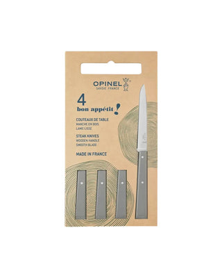 Découvrez le coffret de 4 couteaux de table Opinel Bon Appétit Gris chez CQFD Avignon. Lame inox haute performance et manche en bois de charme, made in France.