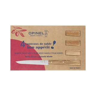 Découvrez le coffret de 4 couteaux de table Opinel en bois d'olivier chez CQFD Avignon. Lames de 11 cm en acier inoxydable. Fabriqué en France en Savoie.