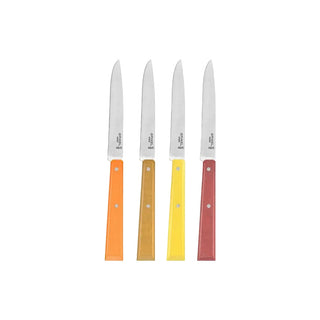 Le coffret Opinel Bon Appétit Agrumes : 4 couteaux de table vitaminés fabriqués en France. Lame en acier inox et manche en bois de charme. Tranchant parfait !
