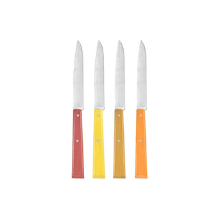 Le coffret Opinel Bon Appétit Agrumes : 4 couteaux de table vitaminés fabriqués en France. Lame en acier inox et manche en bois de charme. Tranchant parfait !