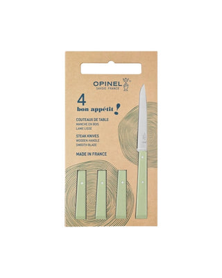 Découvrez le coffret de 4 couteaux Opinel Sauge chez CQFD Avignon. Lame inox 11cm, manche en bois de charme verni. Apportez douceur et nature à votre table.
