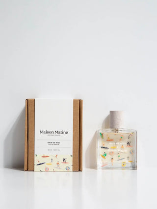 Découvrez Bain de Midi par Maison Matine chez CQFD Avignon. Un parfum solaire aux notes de tiaré et coco. Bio, éco-responsable et fabriqué en France. 50ml.