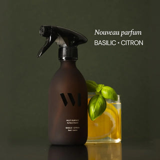 Nettoyez toute la maison avec le Multi-Surface Basilic Citron à 98,7% naturel. Flacon verre renforcé® élégant et rechargeable. Efficacité prouvée chez CQFD Avignon.