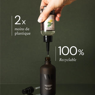 Découvrez le parfum d'intérieur Basilic Citron à 93% naturel. Neutralise les odeurs instantanément. Flacon verre rechargeable. Fabriqué en France chez CQFD Avignon.