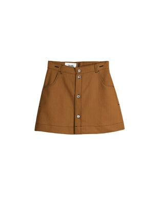 Découvrez la jupe "Mimi" Chicorée de Claudia Carmona chez CQFD Avignon. Une jupe évasée en coton bio recyclé, teinte naturellement et modulable en robe.