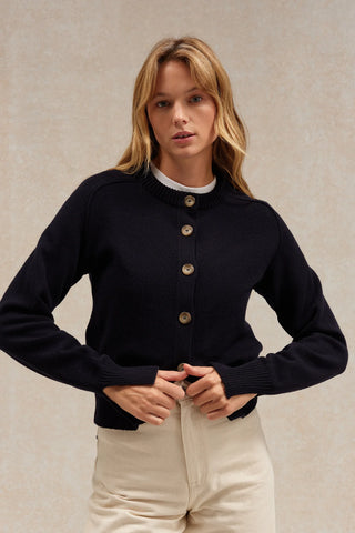 Cardigan marine 100% laine mérinos