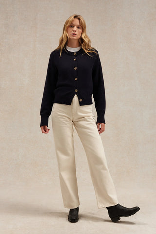 Cardigan marine 100% laine mérinos