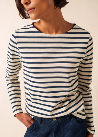 Découvrez la marinière Méridame de SAINT JAMES chez CQFD Avignon. Un jersey lourd authentique en coton cardé, coupe féminine et fabrication 100% française.