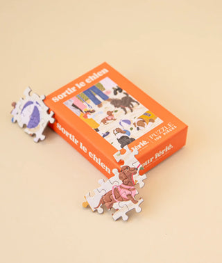 Mini Puzzle 100 pièces Sortir le chien - Jour Férié | Cadeau Passion Chien