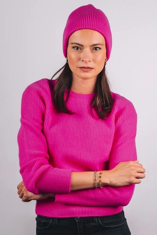 Pull Sablons néon rose Laine Mérinos & Cachemire Made in France | CQFD