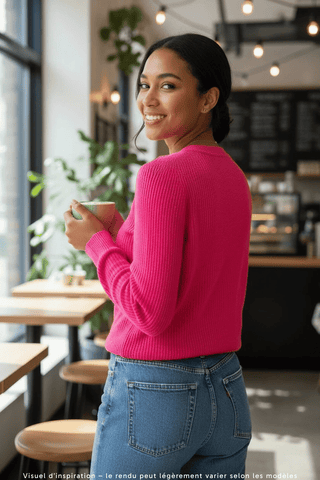 Pull Sablons néon rose Laine Mérinos & Cachemire Made in France | CQFD