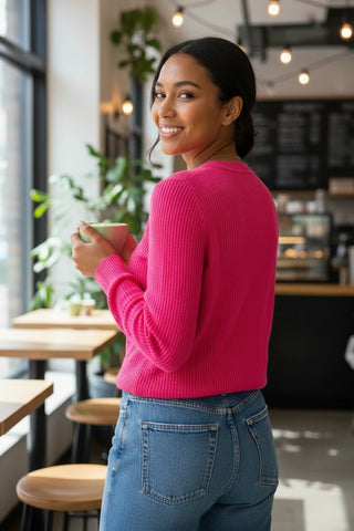 Pull Sablons néon rose Laine Mérinos & Cachemire Made in France | CQFD