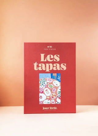 Puzzle 1000 pièces Les Tapas par Jour Férié. Une illustration conviviale et gourmande, éco-conçue et fabriquée en France. À shopper chez CQFD Avignon !