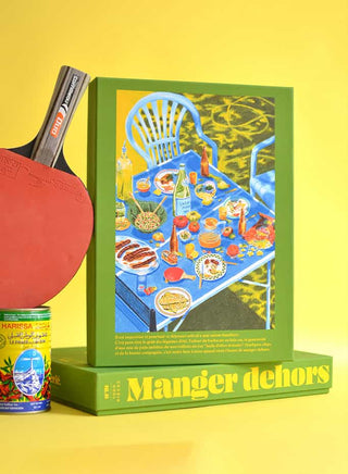 Puzzle 1000 pièces Manger Dehors par Jour Férié. Une illustration conviviale et estivale éco-conçue en carton recyclé. Fabriqué en France chez CQFD Avignon !