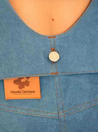 Découvrez la jupe "Mimi" Bleu Baltik de Claudia Carmona chez CQFD Avignon. Une jupe évasée en coton bio recyclé, teinte à l'indigo naturel et modulable en robe.