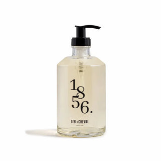Savon liquide Marseille Miel & Amande 375ml Fer à Cheval en flacon verre sérigraphié chez CQFD Avignon. Formule 97% naturelle surgras. Édition 170 ans.