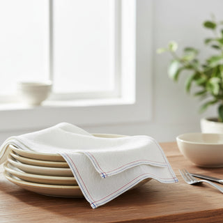 Serviette Lin Blanc Couture Bleu/Rouge Empreinte - Charvet | CQFD