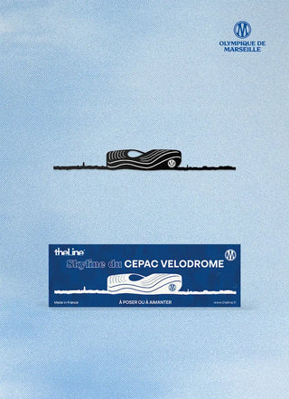 Retrouvez l'ambiance du Vélodrome avec la mini skyline 19cm The Line x OM bleu chez CQFD Avignon. Acier recyclé, Made in France & solidaire. Droit au but !