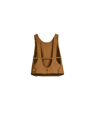 Découvrez le haut "Dos Nu" Chicorée Claudia Carmona chez CQFD. Un top décolleté dos modulable en robe ou salopette, en coton bio recyclé et teinture naturelle.