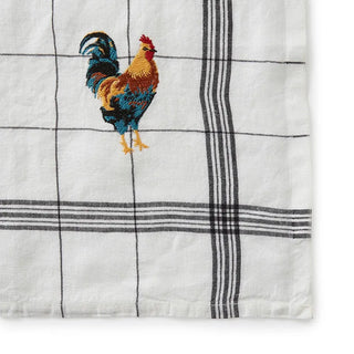 Torchon Bistrot 100% lin blanc brodé Coq par Charvet Éditions. L'excellence textile d'Armentières durable et absorbante. À shopper chez CQFD Avignon !