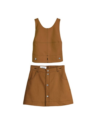 Découvrez la jupe "Mimi" Chicorée de Claudia Carmona chez CQFD Avignon. Une jupe évasée en coton bio recyclé, teinte naturellement et modulable en robe.