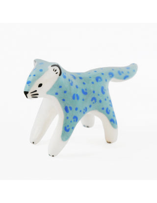 Léopard bleu et vert en faïence