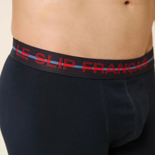 Boxer Marius en coton bio Marine ceinture rouge Le Slip Français