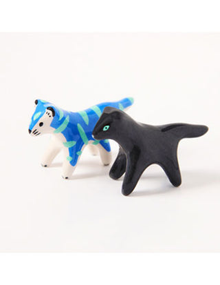 mini tigre bleu et vert dodo toucan en faience peint à la main