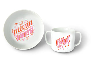 duo vaiselle bebe pied de poule rose