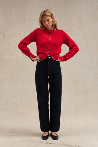 Cardigan rouge 100% laine mérinos Le Minor