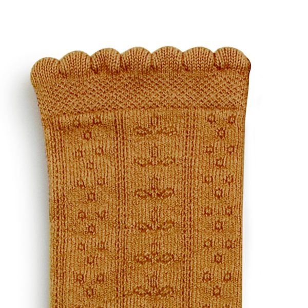 Chaussettes hautes en coton bio et maille ajourée – Moutarde de Dijon