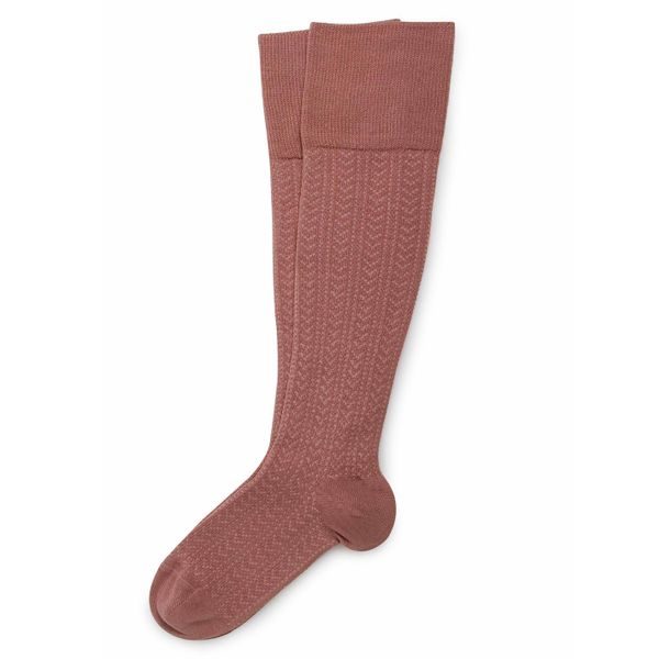 Chaussettes hautes énergisantes Lévity en maille ajourée et fil d’Ecosse – Bois de Rose