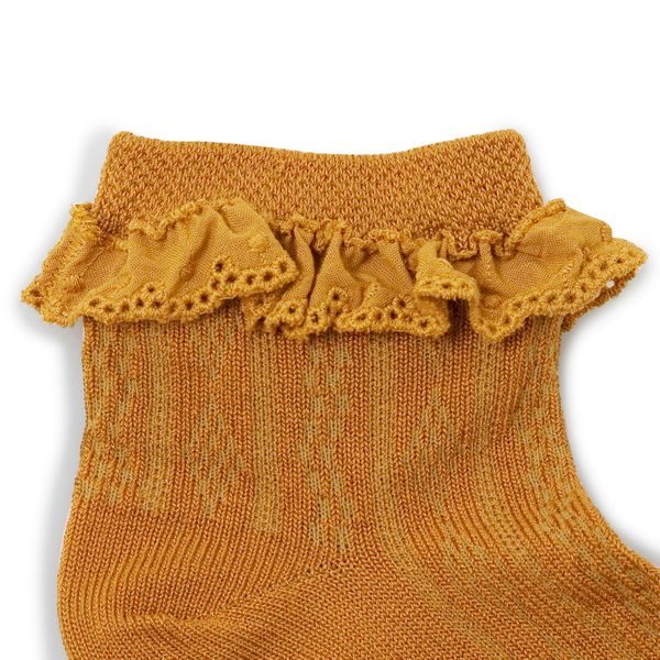 Chaussettes courtes en fil d’écosse avec broderie anglaise – Moutarde