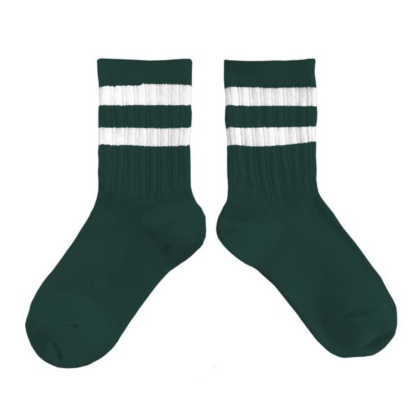Chaussettes sport en coton à côtes à rayures – Vert Forêt