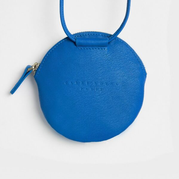 mini sac rond en cuir bleu