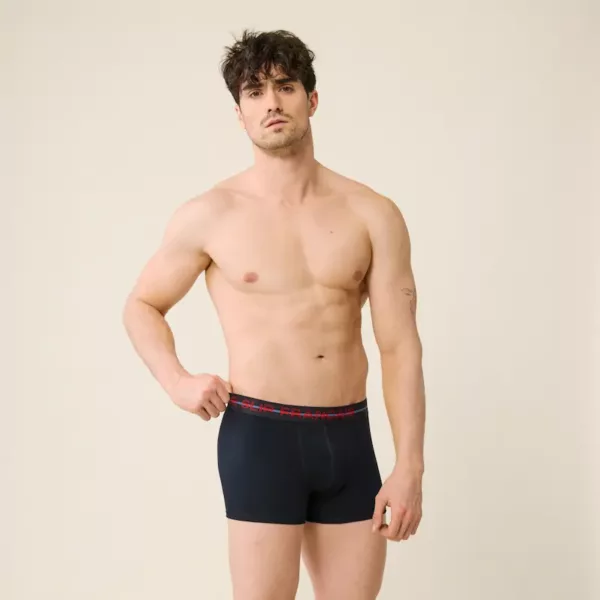 Boxer Marius en coton bio Marine ceinture rouge Le Slip Français