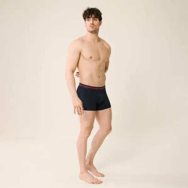 Boxer Marius en coton bio Marine ceinture rouge Le Slip Français