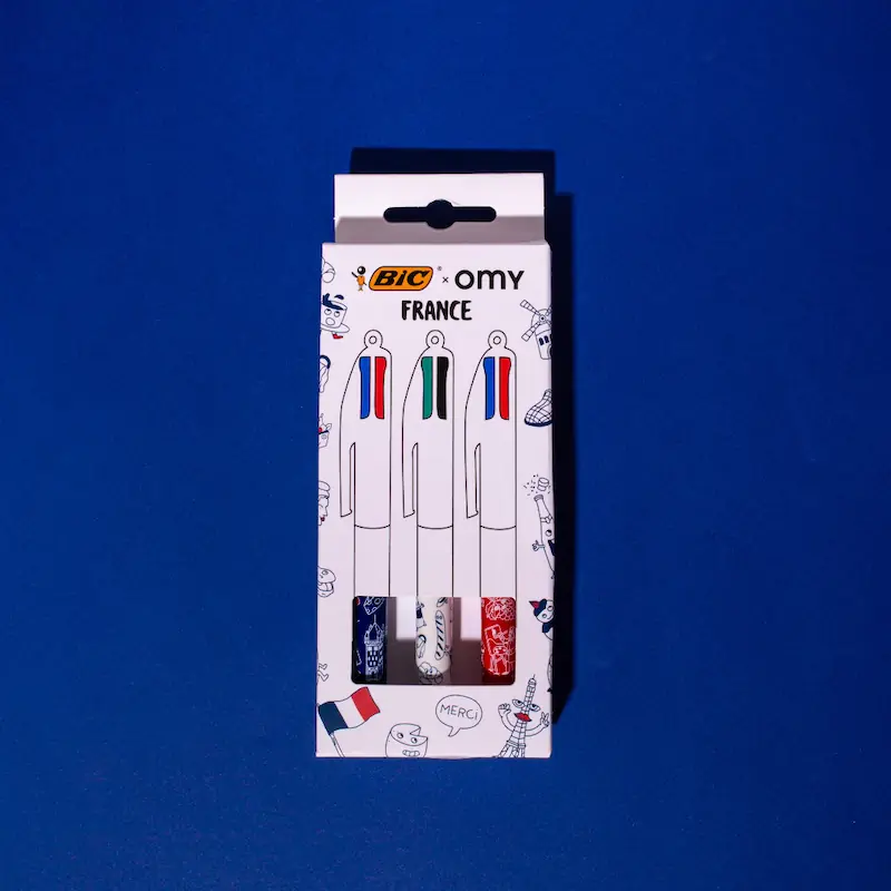 Coffret 3 stylos 4 couleurs® BIC x OMY France