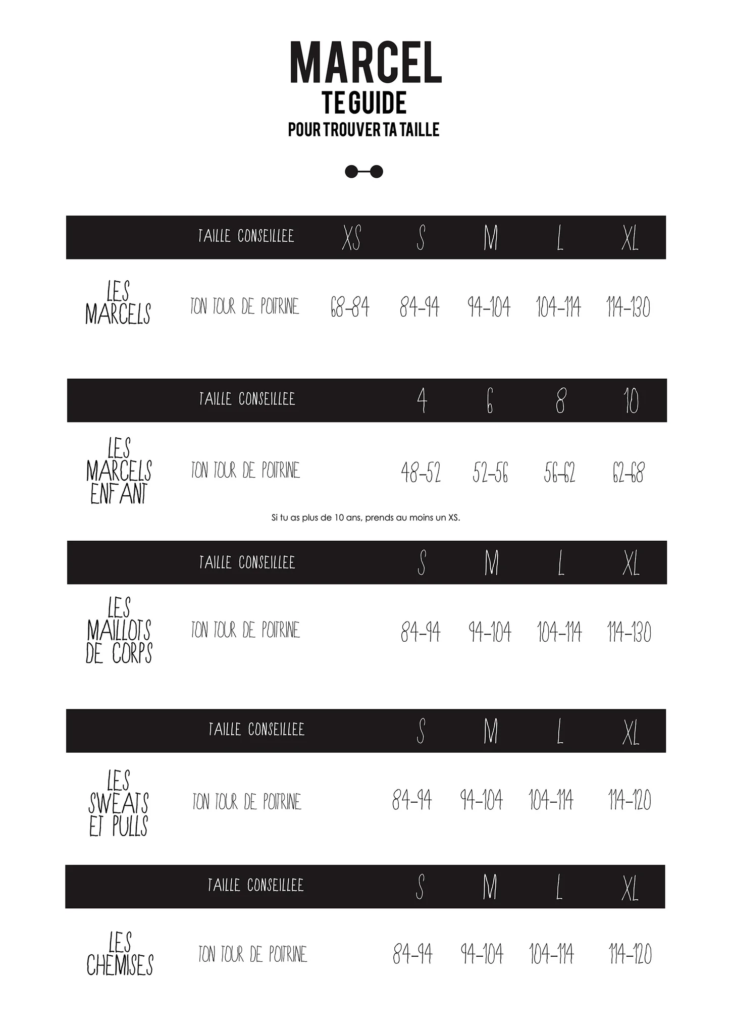 guide des tailles les tricots marcel